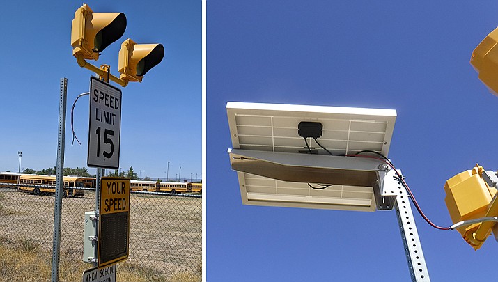 A solar panel was reported stolen from a speed sign on Mahan Lane in Chino Valley. The Chino Valley Police Department is asking for assistance in finding the person responsible. (Chino Valley Police Department/Courtesy)
