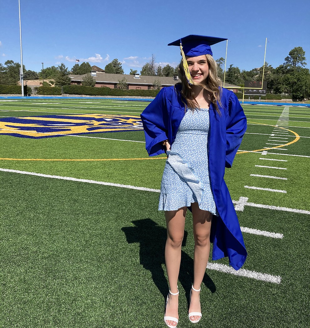 Prescott High School graduate Bailey Johnson at the school's graduation Saturday, Aug. 8, 2020. (Nanci Hutson/Courier)