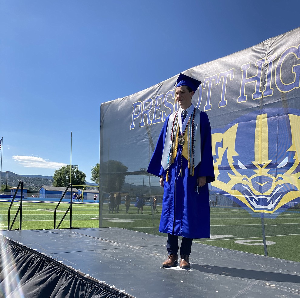 Prescott High School graduate Jared Carter, a graduate of distinction, at the school's graduation Saturday, Aug. 8, 2020. (Nanci Hutson/Courier)