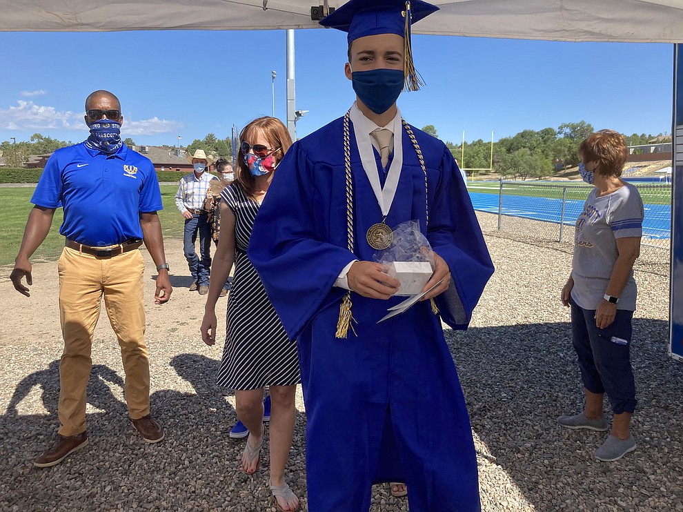 Prescott High School graduate Isaiah Carman at the school's graduation Saturday, Aug. 8, 2020. (Nanci Hutson/Courier)
