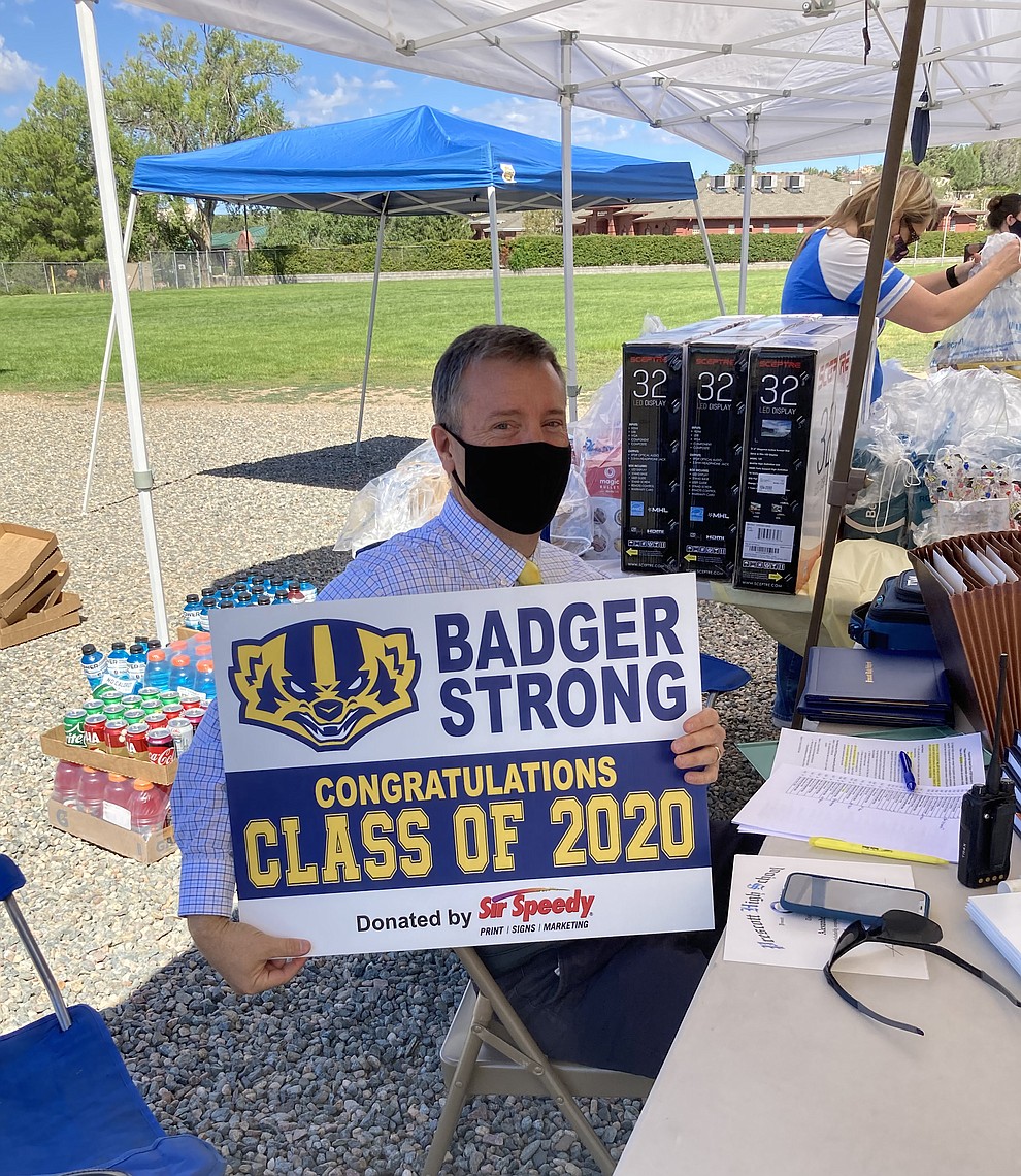 Prescott High School Assistant Principal Clark Tenney at the school's graduation Saturday, Aug. 8, 2020. (Nanci Hutson/Courier)
