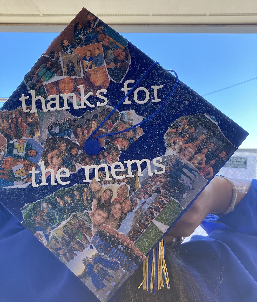 Prescott High School graduate Emma Arroyo's decorated cap at the school's graduation Saturday, Aug. 8, 2020. (Nanci Hutson/Courier)