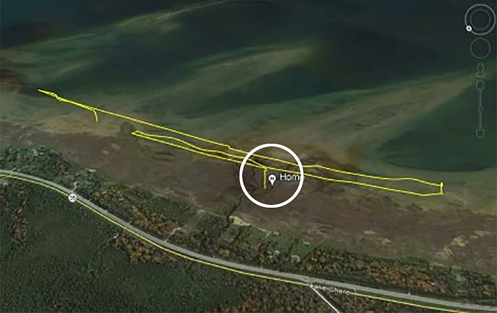 On July 21, a bald eagle launched an aerial assault on a drone that was mapping shoreline erosion near Escanaba in Michigan’s Upper Peninsula. The eagle ripped off a drone's propeller, sending the aircraft into Lake Michigan. This tracking map shows where the drone was attacked and fell. (Michigan Department of Environment)