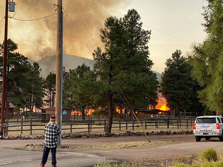 A fire in Doney Park Sept. 14, flared up this morning. Crews are on scene to address the fire. Homes in the immediate area of Burris Lane and Pine County Lane are being evacuated. (Photo/Coconino County)