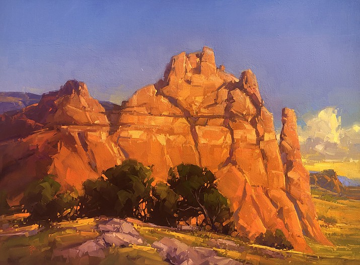 'Redrock Backdrop' by Gregory Stocks, 30x40 oil. Courtesy Mountain Trails Gallery Sedona