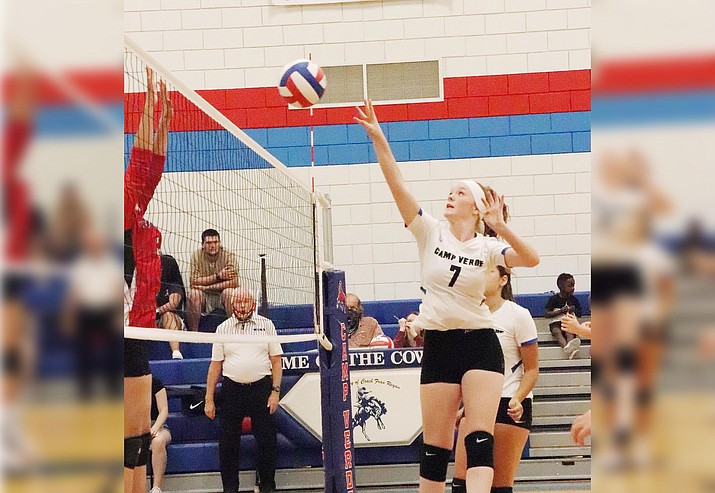 Monday, Camp Verde volleyball travels to Payson to face the Eagles. Pictured, junior Michel Warfield, Sept. 24 against Tonopah Valley. Photo courtesy Tina Scott, Camp Verde High School