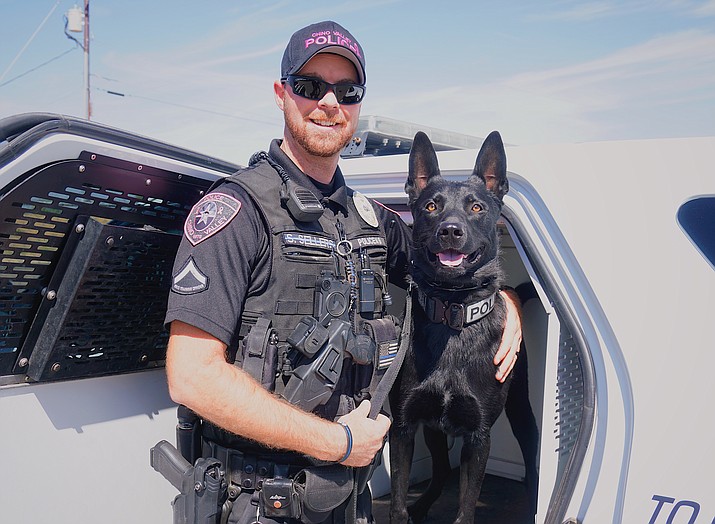 Chino Valley Police Department Field Training Officer Steve Sellers, the department’s newest K9 officer/handler, was paired with Sirius, a 2-year-old Belgian Malinois, to be his new partner. (Aaron Valdez/Courier)