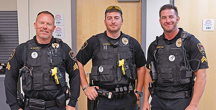 Prescott Valley Police Department Sgt. Shawn Caswell and Officers Peter Goodman and Matt Hep-perle sport their growing beards during last year’s 2019 No Shave November. Prescott Valley PD is at it again in 2020 as they aim to make a financial donation to the American Cancer Society Relay for Life. (PVPD/Courtesy)