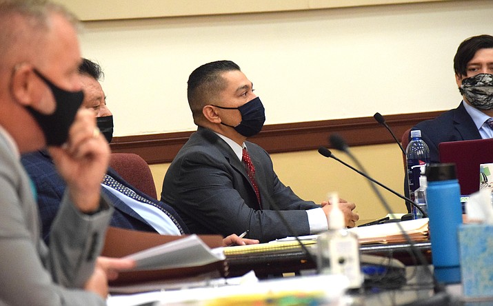 Cecilio Cruz has his eyes focused on Judge Jennifer B. Campbell during Tuesday’s first full day of Cruz’s trial on second-degree murder charges. The jury heard testimony from several people Tuesday and convenes again at 8:30 a.m. Wednesday. VVN/ Jason W. Brooks