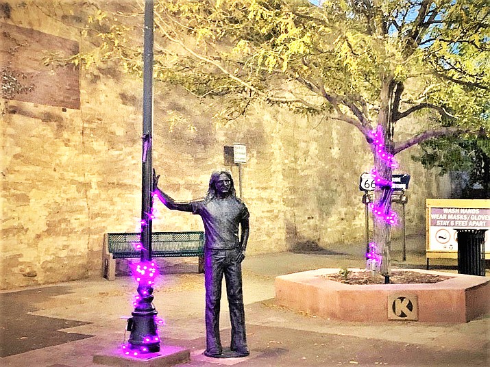 Winslow, Arizona shows its support for domestic violence victims by illuminating streets and businesses with purple lights and ribbons. (Photo/Navajo County Family Advocacy Center)