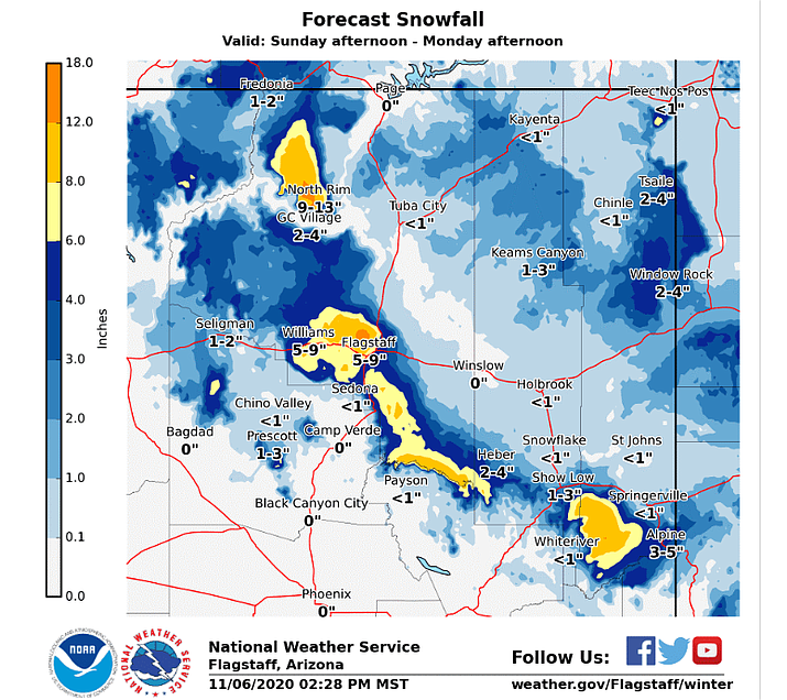 Williams could see 5 to 9 inches of snow this weekend WilliamsGrand