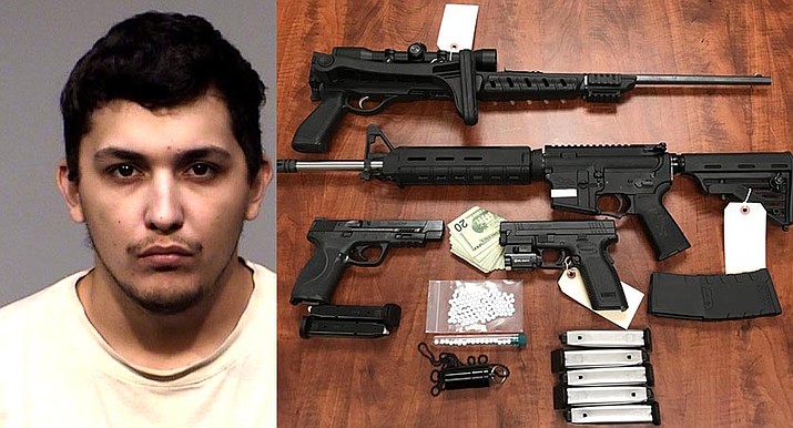 Adrian Campos of Cottonwood was arrested on charges that include possession of narcotic drugs for sale (fentanyl), possession of drug paraphernalia (fentanyl related), prohibited possessor, and possession of weapons during a drug offense. YCSO courtesy photo