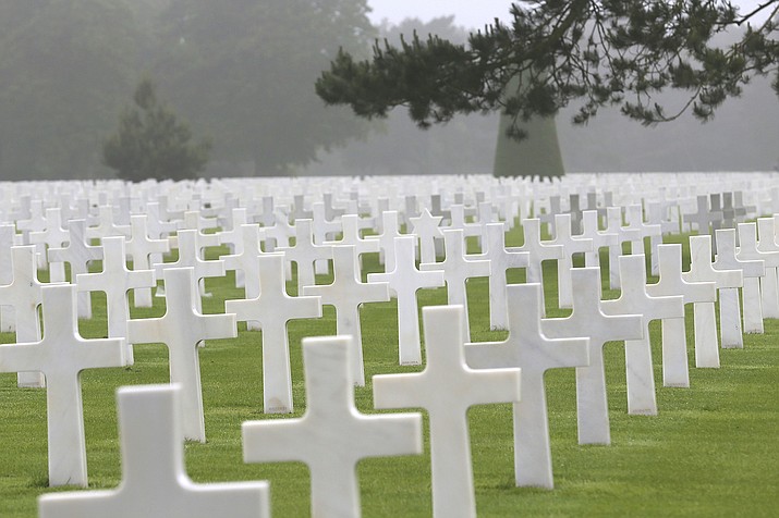 Headstones at the Colleville American military cemetery, in Colleville sur Mer, western France. (AP Photo/David Vincent, File)