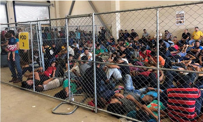 Migrant families are crowded into a Border Patrol detention facility in McAllen, Texas, in this 2019 photo. Facility overcrowding and family separations were among the criticisms of Trump administration handling of immigrants. (Photo by Office of Inspector General/Department of Homeland Security)