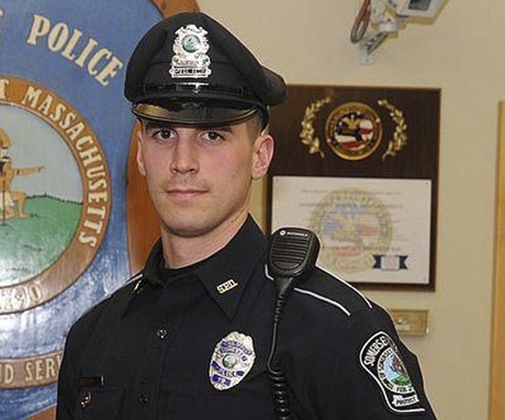 This undated photo provided by the Somerset Police Department shows Officer Matt Lima in Somerset, Mass. He is being praised for using his own money to purchase $250 gift cards for two women accused of trying to steal groceries last month. The women said they wanted to provide a Christmas meal for their children. (Somerset Police Department via AP)