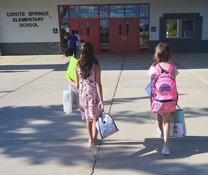 In this file photo, Coyote Springs Elementary School students attend their first day of school Aug. 5, 2019, in Prescott Valley. Arizona Superintendent of Public Instruction Kathy Hoffman encouraged Gov. Doug Ducey over the weekend to delay any in-person instruction until Jan. 19. (Courier file photo)