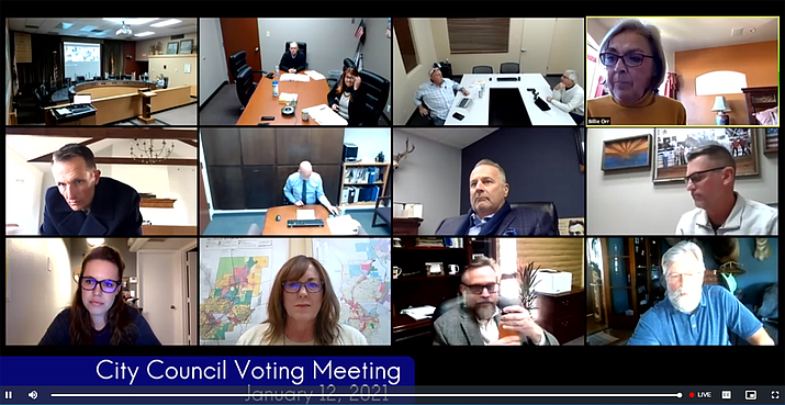 The Prescott City Council, meeting Tuesday, Jan. 12, discusses the Stringfield Ranch project. (Screenshot from the Zoom meeting)