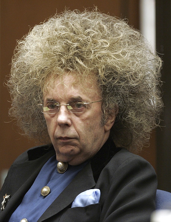 In this May 23, 2005 photo music producer Phil Spector appears during his trial at the Los Angeles Superior Court in Los Angeles. Spector, the eccentric and revolutionary music producer who transformed rock music with his “Wall of Sound” method and who was later convicted of murder, died Saturday, Jan. 16, 2021, at age 81. (Damian Dovarganes/AP, File)