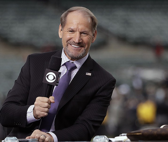 In this Thursday, Oct. 19, 2017 file photo, NFL broadcaster Bill Cowher speaks on set before an NFL football game between the Oakland Raiders and the Kansas City Chiefs in Oakland, Calif. Next to seeing the Pittsburgh Steelers get back to the Super Bowl, Sunday’s matchup has many personal ties for CBS “The NFL Today” analyst Bill Cowher. The Hall of Fame coach had Tampa Bay coach Bruce Arians on his staff in Pittsburgh and was the defensive coordinator with the Kansas City Chiefs for three seasons.(Marcio Jose Sanchez, AP File)
