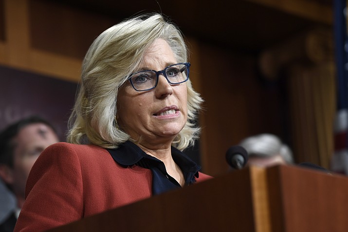 In this March 6, 2019 photo, Rep. Liz Cheney, R-Wyo., speaks during a news conference on Capitol Hill in Washington. The Wyoming Republican Party voted overwhelmingly Saturday, Feb. 6, 2021 to censure U.S. Rep. Liz Cheney for voting to impeach President Donald Trump for his role in the Jan. 6 riot at the U.S. Capitol. (Susan Walsh/AP, File)