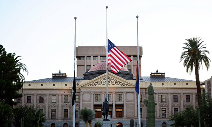 In coordination with President Joe Biden’s proclamation, Gov. Doug Ducey today ordered flags at all state buildings be lowered to half-staff for five days starting Feb. 23, 2021, to honor the thousands of lives lost across Arizona and the nation due to COVID-19. (Office of the Gov. Doug Ducey/Courtesy)