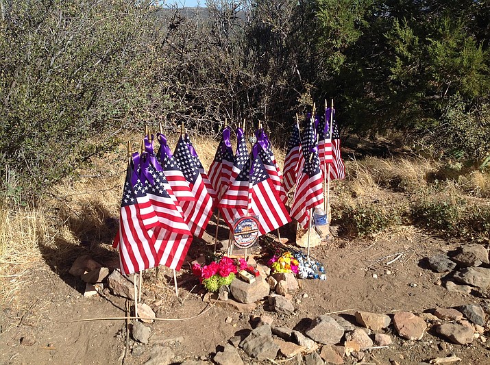 This photo from 2014 shows the informal memorial that was atop Thumb Butte Trail 33 in honor of the fallen 19 Hotshots. (Cindy Barks/Courier, file)