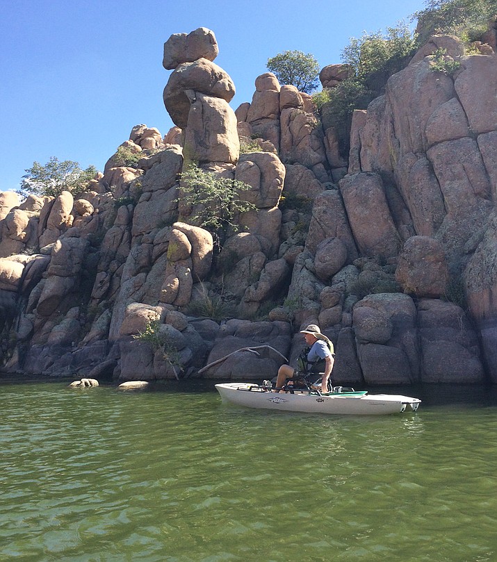Dan McGowan, a Vietnam veteran from Chino Valley, fishes out on Watson Lake in his kayak as a therapeutic activity to help quell some of his PTSD. He was once part of the Phoenix Chapter of the national organization Heroes on the Water but has recently started the Northern Arizona Chapter in the quad-city area. (Dan McGowan/Courtesy)