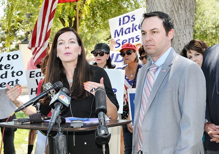 Republican Sens. Michelle Ugenti-Rita and J.D. Mesnard lash out Monday at some business leaders and the media, accusing them of misrepresenting what would be the effects of their proposed changes in election laws. (Capitol Media Services photo by Howard Fischer)