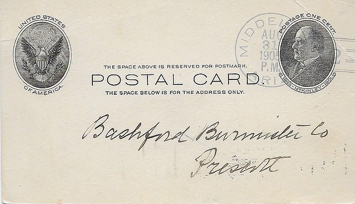 Postal card addressed to Bashford-Burmister with Middelton postmark (Image courtesy of the author.)