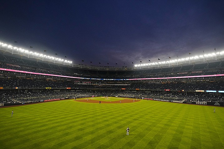 The Houston Astros play the New York Yankees during the third inning of a baseball game Tuesday, May 4, 2021, in New York. (Frank Franklin II/AP)