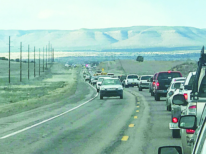 Traffic is backed up on Highway 89 near Paulden in March of 2019. The Arizona Department of Transportation (ADOT) advises drivers to plan for alternating lane closures on Highway 89 north of Paulden from 8:30 a.m. to 3 p.m. Wednesday, May 26, 2021. (Courier file photo)
