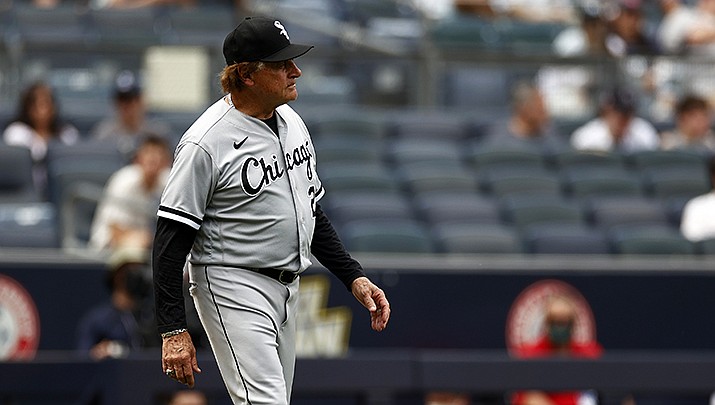 Chicago White Sox manager Tony La Russa (22) walks to the mound during the fifth inning of a baseball game against the New York Yankees on Saturday, May 22, 2021, in New York. (Adam Hunger/AP)