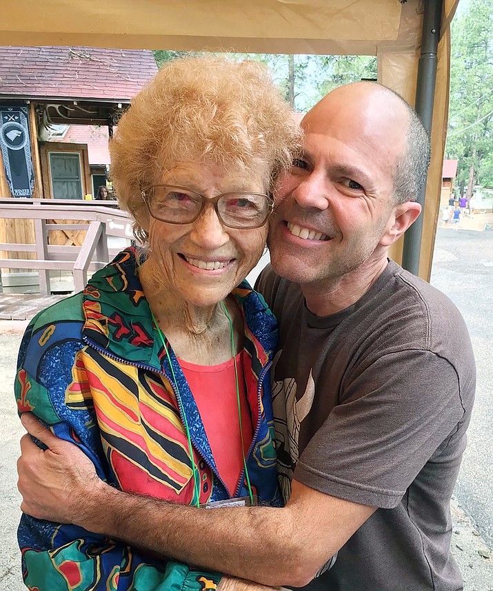 Bebe May, who died on May 19, 2021, was a mother figure for many of the young people growing up in Prescott in the 1970s and 1980s, including local business owner Greg Raskin, who recently posed with May at the Friendly Pines Camp in Groom Creek. (Christopher May/Courtesy)