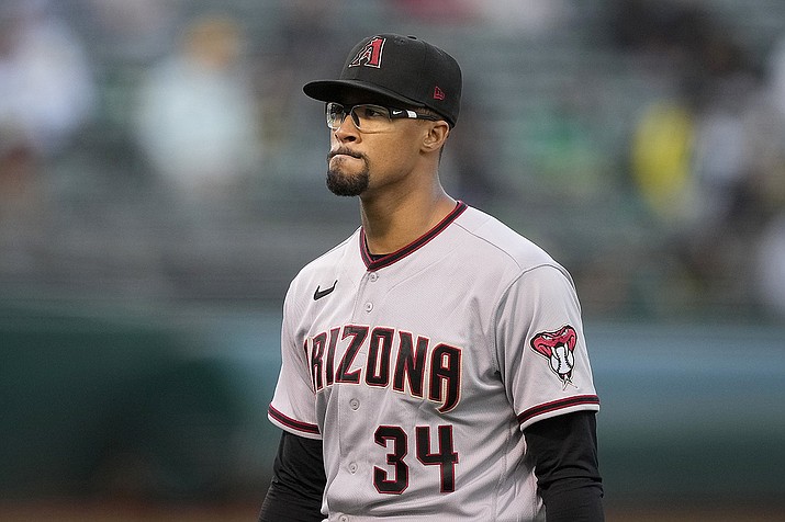 Arizona Diamondbacks starting pitcher Jon Duplantier walks off the field after being taken out against the Oakland Athletics during the fourth inning of a baseball game Tuesday, June 8, 2021, in Oakland, Calif. (Tony Avelar/AP)