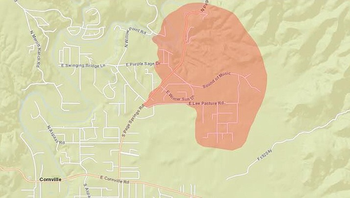 Map of the Cornville Fire. (Yavapai County Sheriff's Office)