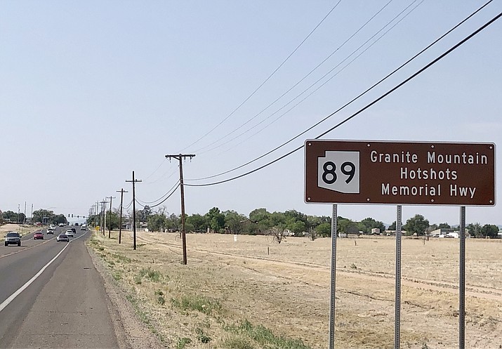 A sign has been installed north of Chino Valley that commemorates a section of Highway 89 as the Granite Mountain Hotshots Memorial Hwy. Another sign has been installed near Wickenburg, and two more signs will be installed in Prescott. (Cindy Barks/Courier)