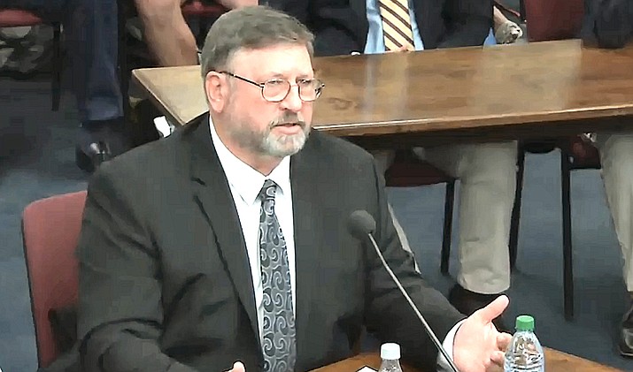 Ben Cotton, founder of CyFir, one of the firms involved in the audit of the 2020 election, explains Thursday the process his firms used to analyze the ballots. (Capitol Media Services photo from video feed)