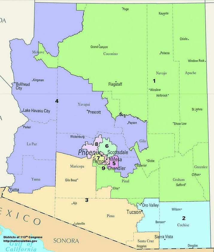 The Verde Valley is split in half between Districts 1 and 4 for U.S. House representation, but is nearly all in one state legislature district. Tuesday, the Cottonwood City Council decided to not take a position on whether the Verde Valley should be broken up into more than one state and federal district during the ongoing redistricting process. (Courtesy)