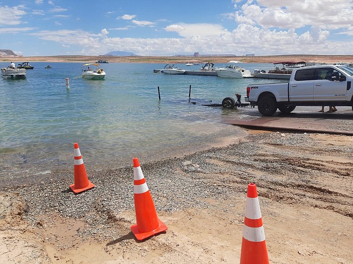 Because of decreasing lake levels, the Wahweap main launch ramp is closed at Lake Powell. (Photo/NPS)