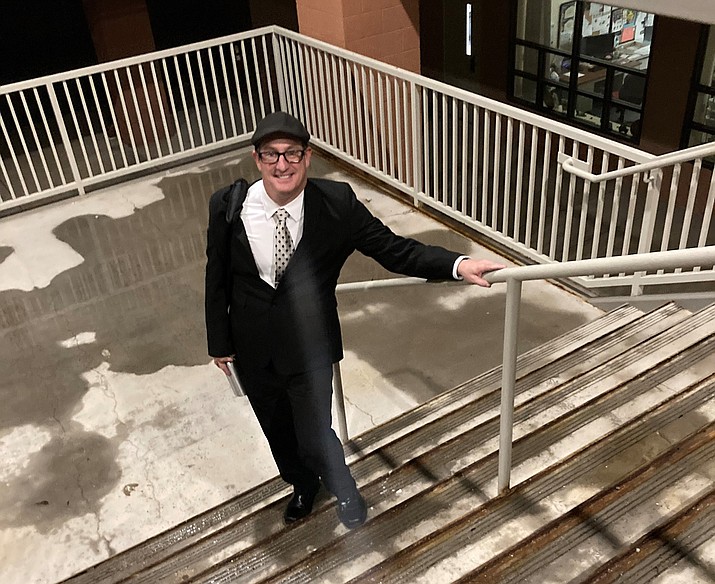 HUSD Executive Director of Operations Kort Miner stands on the crumbling stairs to be replaced at the district East campus that, on the lower floor, houses the Bright Futures preschool program. (Nanci Hutson/Courier)