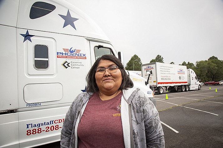 Coconino Community College student Lisa Black recently earned a Class A CDL through Phoenix Truck Driving School at the college. She said this opportunity allows her to further her education and obtain a job to provide for her children. (Photo courtesy of Coconino Community College)