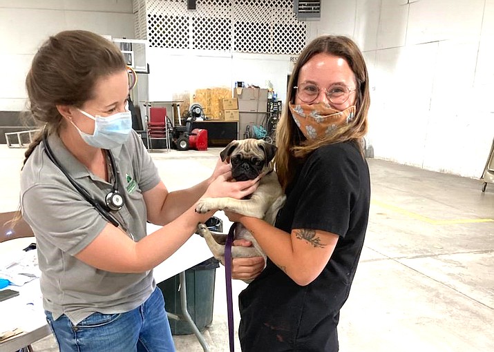Dr. McKenna Thompson and assistant Alyssa Lombari of Continental Animal Wellness Center worked with SMTR volunteers Deb Hamby, Bill Tocci and Robynn Smith-Eckel at the vaccination event. (Submitted photos)