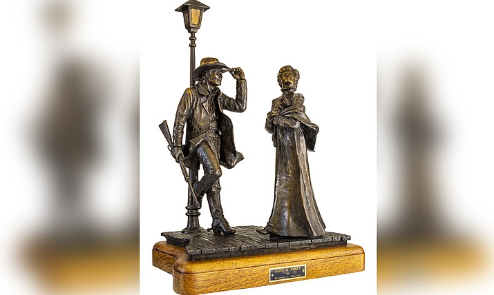 One of the items in the drawing for contributors to the Jersey Lilly Saloon Courthouse Lighting fundraiser will be this sculpture, titled Guns and Roses, donated by local sculptor Bradford Williams. The sculpture is valued at $4,000. (Jersey Lilly Saloon/Courtesy)