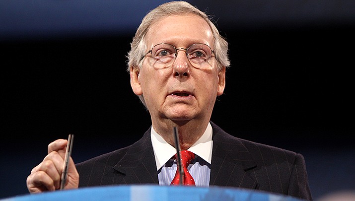Senate leaders, including minority leader Mitch McConnell (R-Kentucky) announced an agreement Thursday, Sept. 7 to extend the government’s borrowing authority into December, temporarily averting an unprecedented federal default that experts say would have devastated the economy. (Photo by Gage Skidmore, cc-by-sa-2.0, https://bit.ly/2TXlSP2)