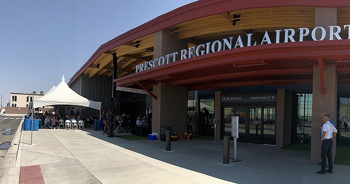 The $5.4 million taxiway relocation at Prescott Regional Airport, shown here during the dedication of the new terminal in June 2021, will be fully funded with federal money, Airport Services Manager Kristi Miller told City Council. (Cindy Barks/Courier file photo)