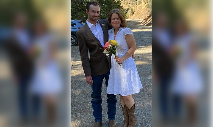 Sarah Jane Jensen of Prescott, daughter of Martha and Jim Jensen, was married to Mike Cogle Jr. of McCloud, California, Saturday, Oct. 2, 2021 at 11:30 a.m. on a special spot of the Pacific Crest Trail in McCloud. The groom is the son of Mike and Dawn Love-Cogle of McCloud.
The bride and groom are both employees of Willow Creek Ranch in McCloud.
The honeymoon will be in Eureka, California. (Courtesy photo)