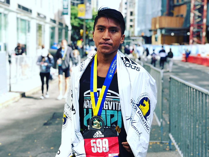 Hopi endurance runner Kyle Sumatzkuku finished the Boston Marathon Oct. 11, placing 48th out of more than 18,000 runners. (Photo/Duane Humeyestewa)