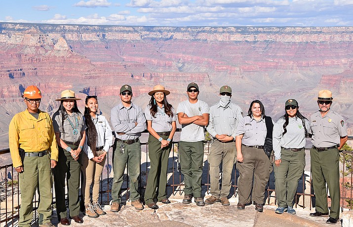 Native American employees of Grand Canyon National Park stand on the South Rim of Grand Canyon National Park during Indigenous People’s Day Oct. 11. The park recently held a virtual meeting with tribal representatives to outline future strategies with tribes. (Photo/NPS, B. Maul)
