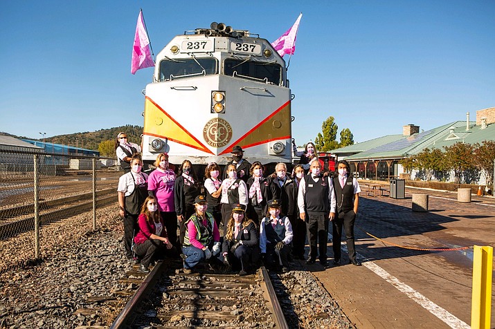 Grand Canyon Railway employees don pink Oct. 13 to raise awareness and show support during Breast Cancer Awareness month. (Photos courtesy of Grand Canyon Railway)