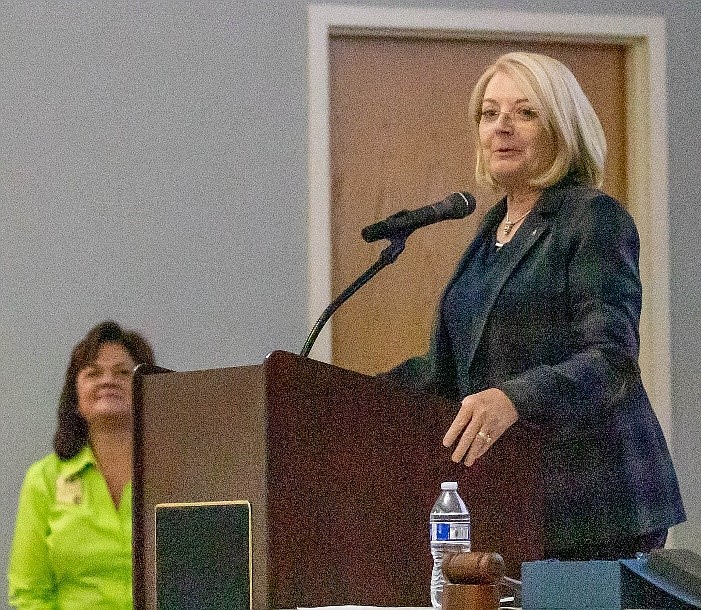 Arizona Senate President Karen Fann, R-Prescott, accepts the Yavapai County Republican Committee’s Bob Stump Lifetime Achievement Award on Saturday, Oct. 16, 2021. (Courtesy)